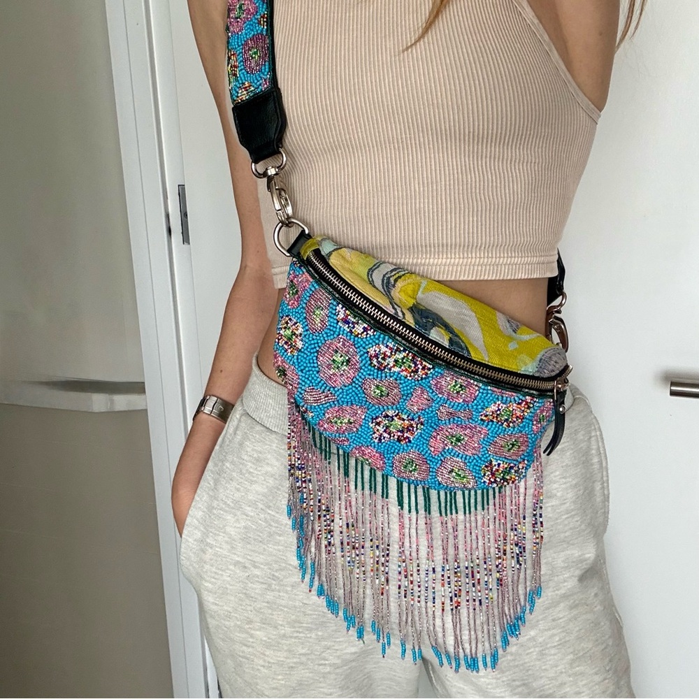 Amora Studio Hand Beaded Crossbody Bag with Fringe - Picture 2 of 8